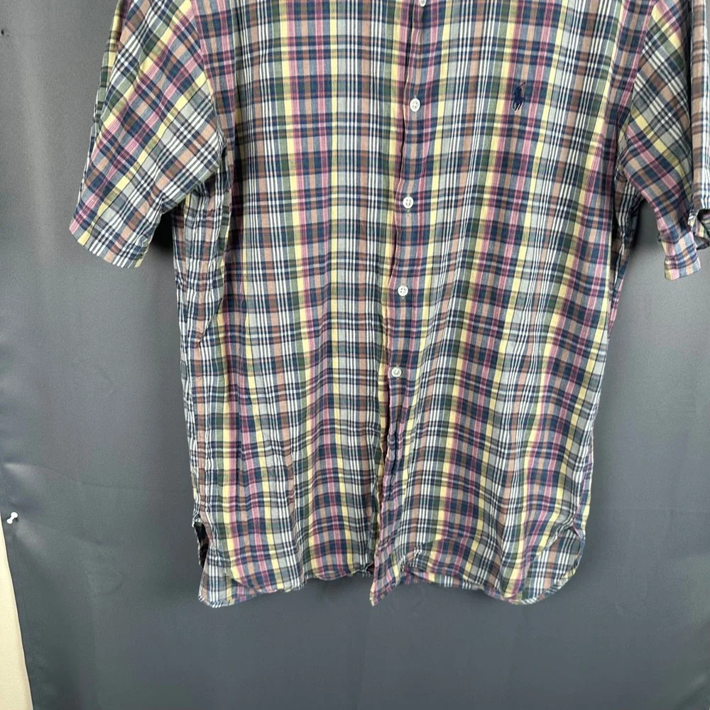 Ralph Lauren McMeel Mens Plaid Short Sleeve Button Down Shirt Multi-Color Medium